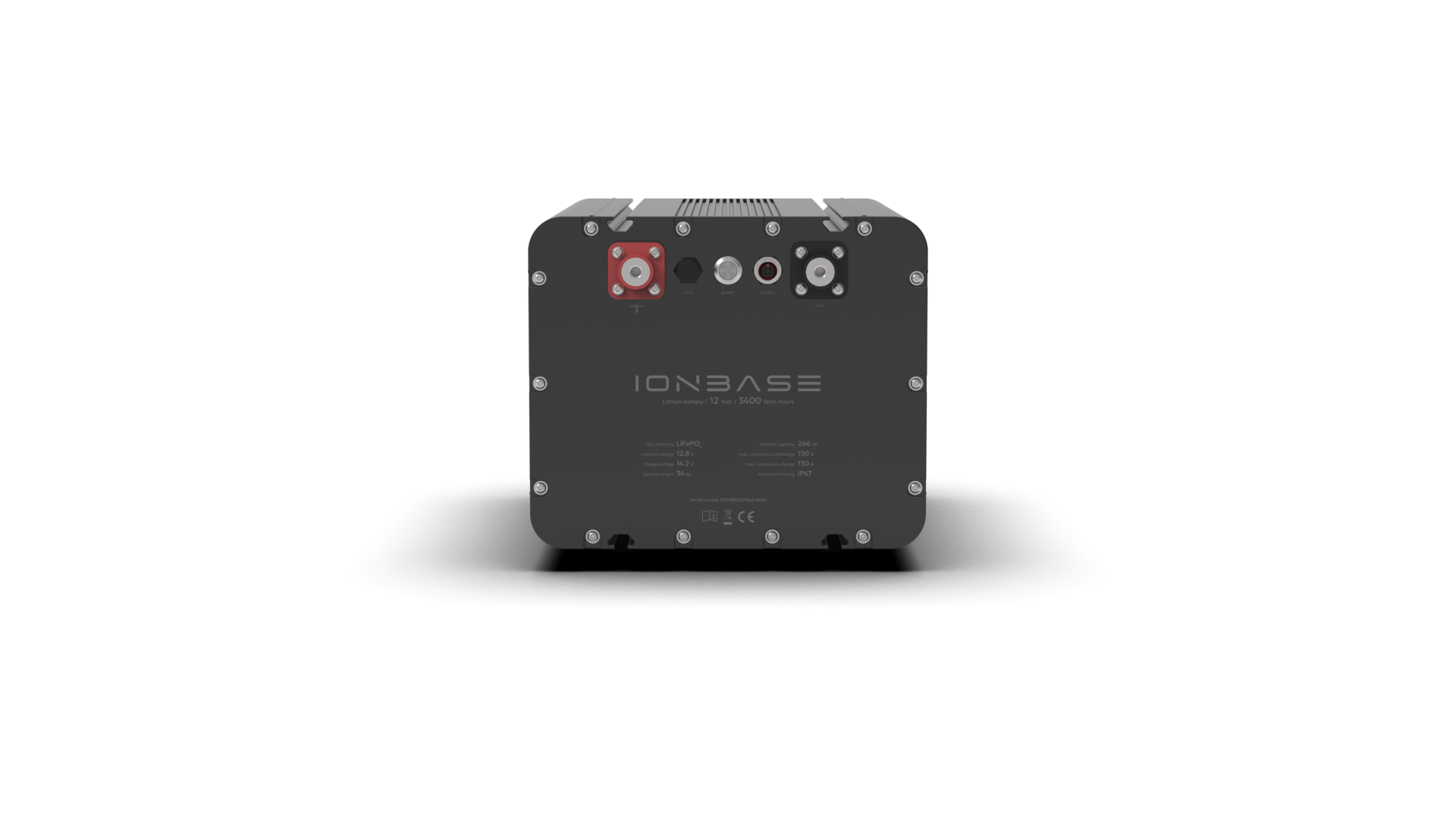 IONBASE Lithium Battery 12V 3400Wh Black - Front view