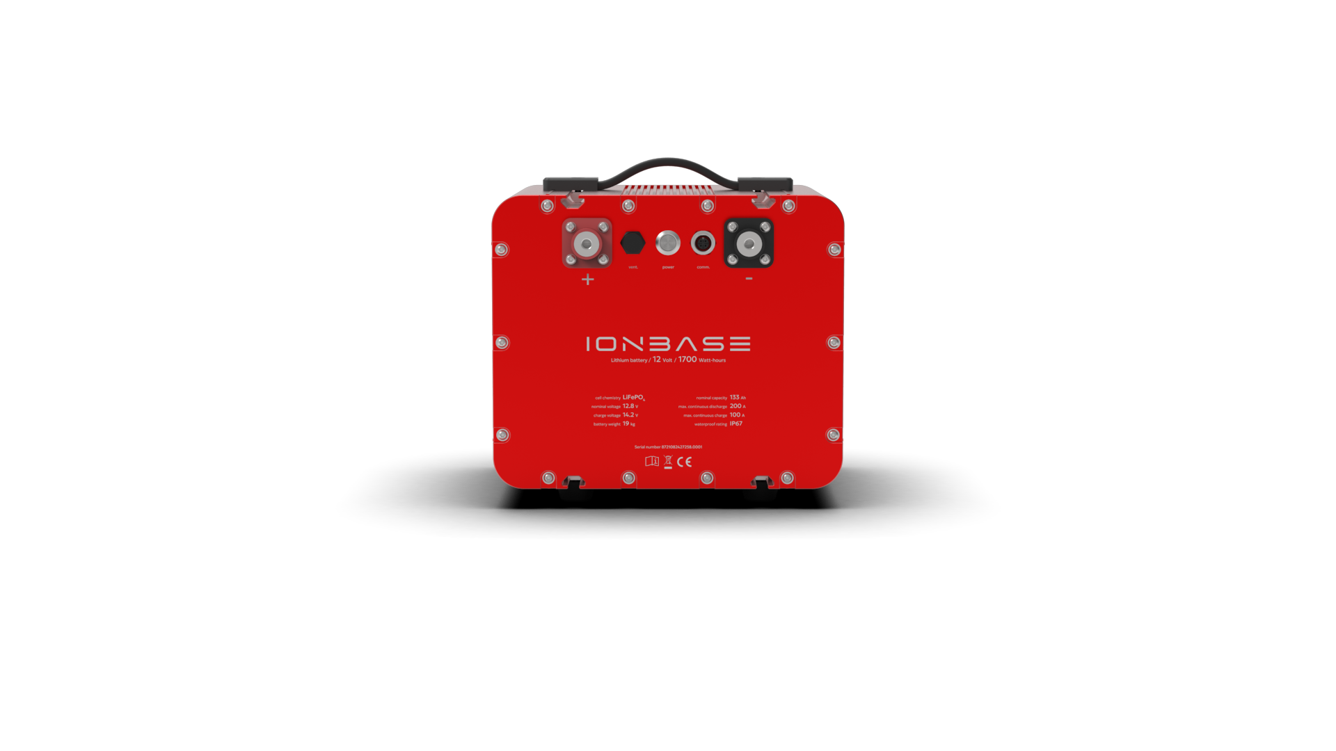 IONBASE Lithium Battery 12V 1700Wh Cranking Red- Front view