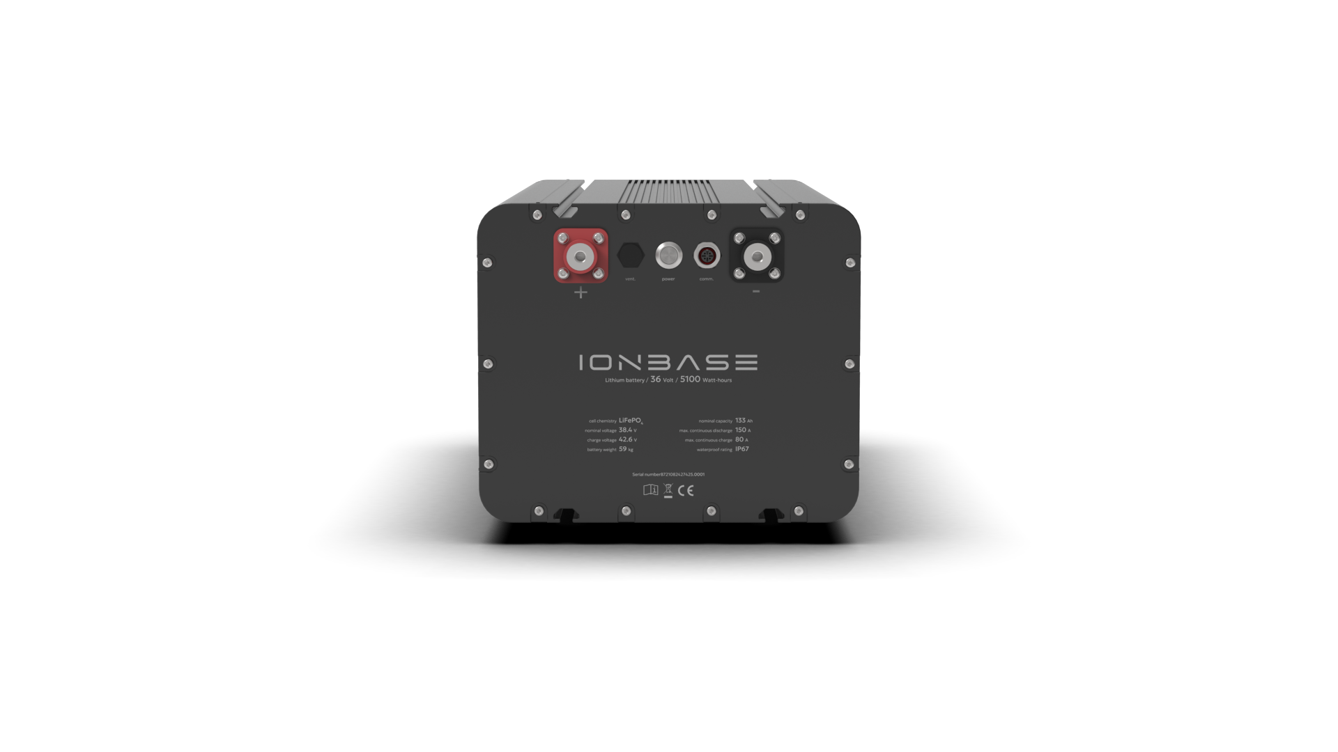 IONBASE Lithium Battery 36V 5100Wh Black - Front view